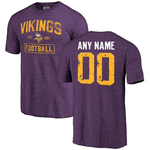 Men Minnesota Vikings Purple Distressed Custom Name and Number Tri-Blend Custom NFL T-Shirt->nfl t-shirts->Sports Accessory